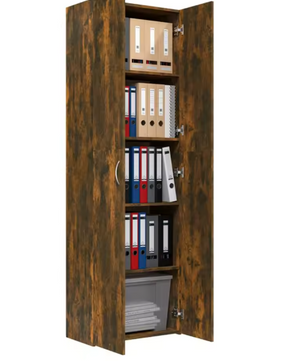 Hoge Opbergkast met Deuren – 5 Compartimenten, Gerookt Eiken, 190 cm