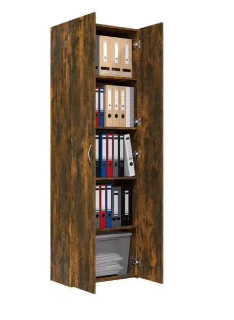 Hoge Opbergkast met Deuren – 5 Compartimenten, Gerookt Eiken, 190 cm