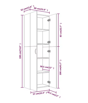 Hoge Opbergkast met Deuren – 5 Compartimenten, Gerookt Eiken, 190 cm