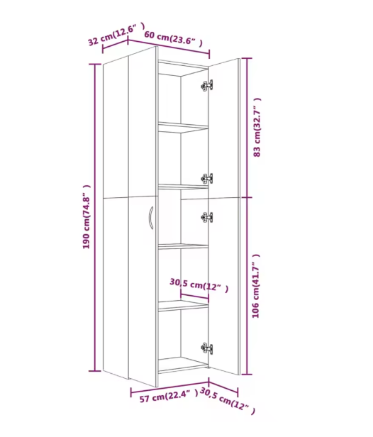 Hoge Opbergkast met Deuren – 5 Compartimenten, Gerookt Eiken, 190 cm