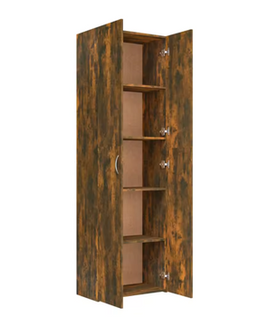 Hoge Opbergkast met Deuren – 5 Compartimenten, Gerookt Eiken, 190 cm