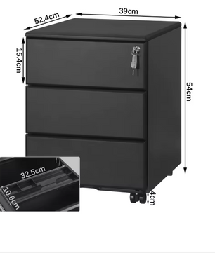 Metalen Mobiele Kantoorkast – 3 Laden, Afsluitbaar & Voorgemonteerd, met Wielen