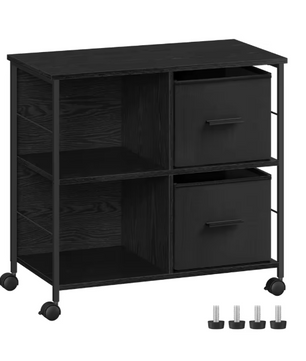 Industriële Archiefkast met 2 Stoffen Laden en Open Planken – Houten en Metalen Kantoorkast, Compact en Functioneel