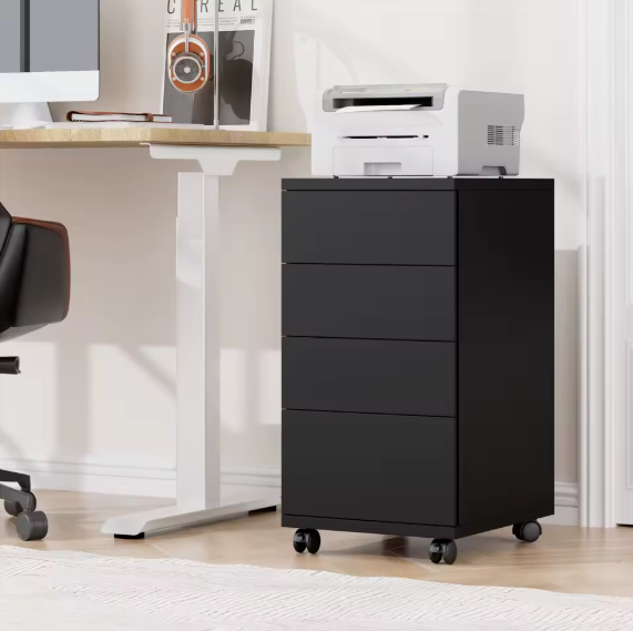 Kantoorkast met 4 Laden en Wielen – Compacte Rolkast Onder Bureau, Wit