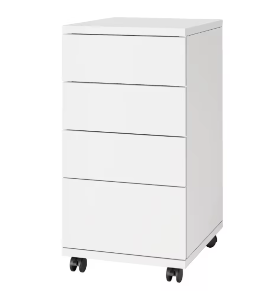 Kantoorkast met 4 Laden en Wielen – Compacte Rolkast Onder Bureau, Wit