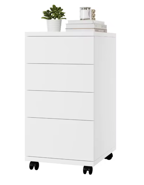Kantoorkast met 4 Laden en Wielen – Compacte Rolkast Onder Bureau, Wit