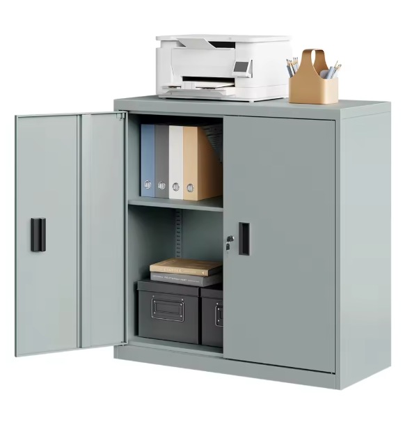 Afsluitbare Metalen Archiefkast – In Hoogte Verstelbare Plank, Kantoorkast met Dubbele Deuren, 90x92,5x40 cm