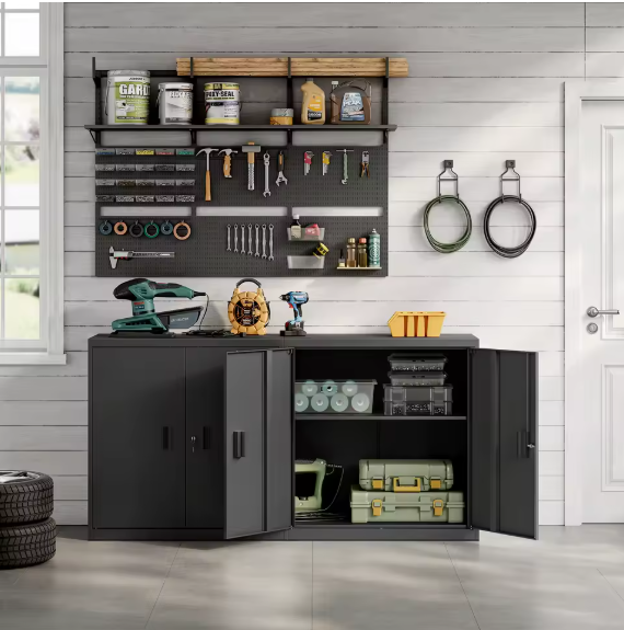 Afsluitbare Metalen Archiefkast – In Hoogte Verstelbare Plank, Kantoorkast met Dubbele Deuren, 90x92,5x40 cm