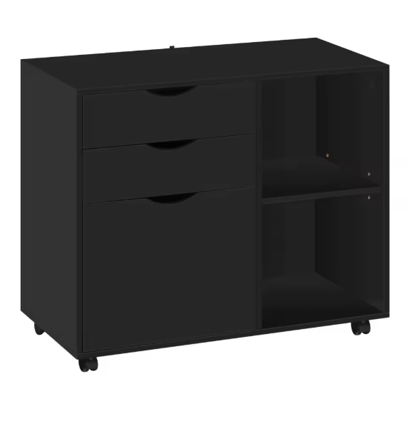 Mobiele Archiefkast met 3 Laden – Rolcontainer met Verstelbare Ophangplank, Houten Opbergkast op Wielen 80x69,5x39,5 cm