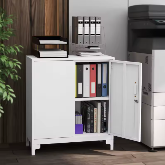 Metalen Kantoorkast met Afsluitbare Deuren – 2-Laags Ontwerp met 5 Laden, Wit – Stevige Archief- en Opbergkast