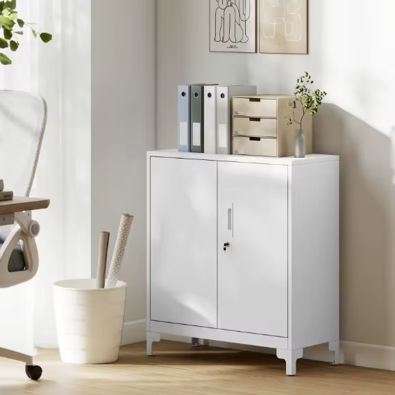 Metalen Kantoorkast met Afsluitbare Deuren – 2-Laags Ontwerp met 5 Laden, Wit – Stevige Archief- en Opbergkast