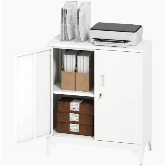 Metalen Kantoorkast met Afsluitbare Deuren – 2-Laags Ontwerp met 5 Laden, Wit – Stevige Archief- en Opbergkast