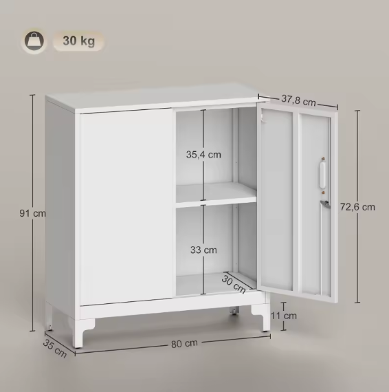 Metalen Kantoorkast met Afsluitbare Deuren – 2-Laags Ontwerp met 5 Laden, Wit – Stevige Archief- en Opbergkast