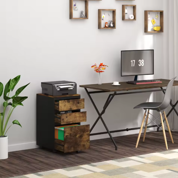 Mobiele Archiefkast op Wielen – 3 Laden, Industriële Look, 40x70x40 cm – Kantoor Organizer van Hout en amp; Metaal