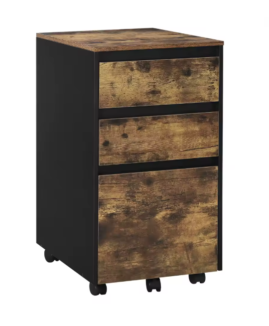 Mobiele Archiefkast op Wielen – 3 Laden, Industriële Look, 40x70x40 cm – Kantoor Organizer van Hout en amp; Metaal