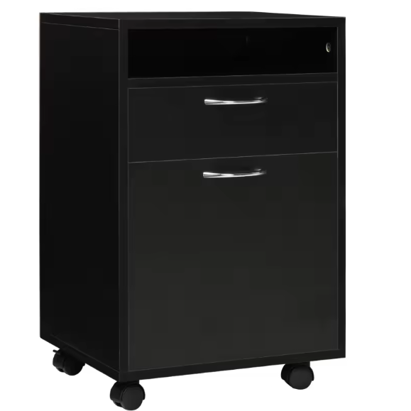 Archiefkast met Rolcontainer – Zwart – 40x35x60 cm – Functionele Opbergkast met Lade en Wielen voor Kantoor of Thuis