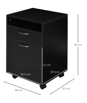 Archiefkast met Rolcontainer – Zwart – 40x35x60 cm – Functionele Opbergkast met Lade en Wielen voor Kantoor of Thuis