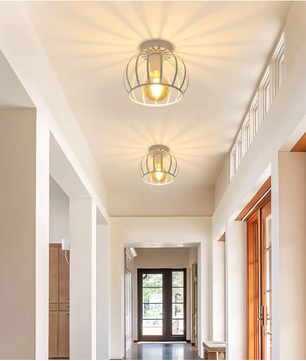Vintage Plafondlamp – Metalen Kooi Ontwerp met E27 Fitting