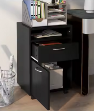Archiefkast met Rolcontainer – Zwart – 40x35x60 cm – Functionele Opbergkast met Lade en Wielen voor Kantoor of Thuis