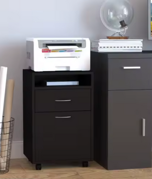 Archiefkast met Rolcontainer – Zwart – 40x35x60 cm – Functionele Opbergkast met Lade en Wielen voor Kantoor of Thuis