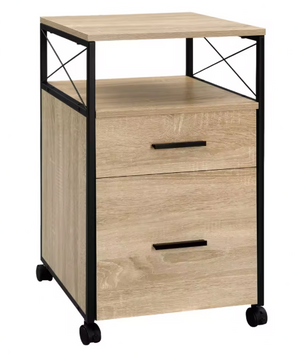 Mobiele Archiefkast met 2 Laden – Houten Rolcontainer met Wielen en Printerplank