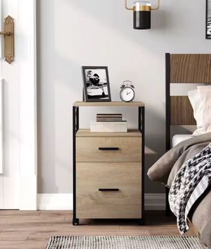 Mobiele Archiefkast met 2 Laden – Houten Rolcontainer met Wielen en Printerplank