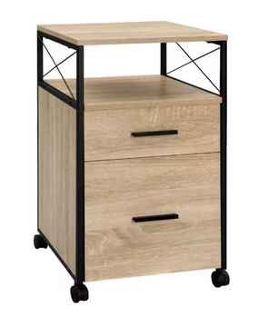 Mobiele Archiefkast met 2 Laden – Houten Rolcontainer met Wielen en Printerplank