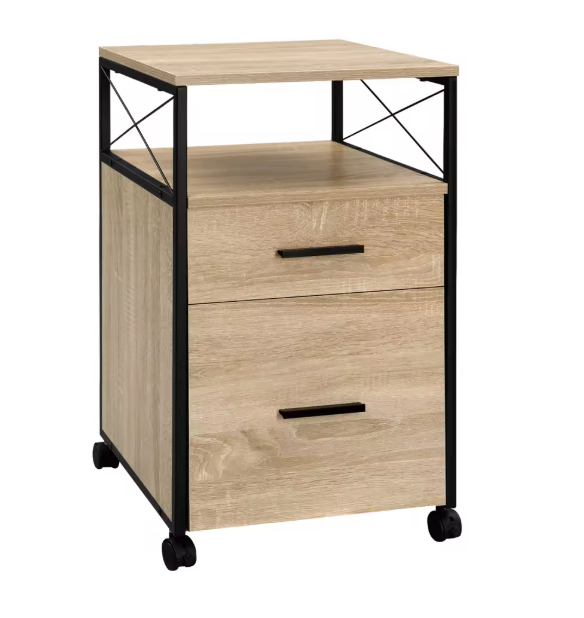 Mobiele Archiefkast met 2 Laden – Houten Rolcontainer met Wielen en Printerplank