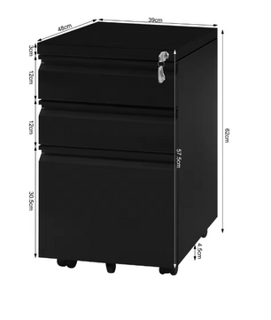 Afsluitbare Metalen Archiefkast met 3 Laden – Verrijdbare Kantoorcontainer met Wielen