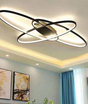 Moderne Geometrische LED Plafondlamp – 70W Zwart, Dimbaar met Afstandsbediening