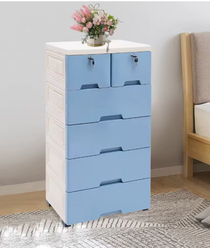 Moderne Ladekast met 6 Laden en Wielen – Kunststof Opbergkast voor Slaapkamer, Badkamer of Kantoor