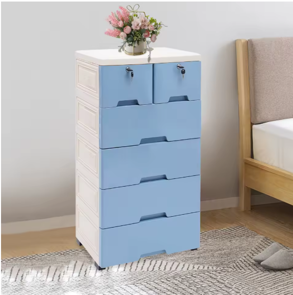 Moderne Ladekast met 6 Laden en Wielen – Kunststof Opbergkast voor Slaapkamer, Badkamer of Kantoor