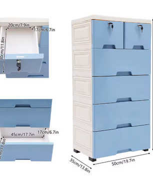 Moderne Ladekast met 6 Laden en Wielen – Kunststof Opbergkast voor Slaapkamer, Badkamer of Kantoor