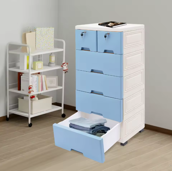 Moderne Ladekast met 6 Laden en Wielen – Kunststof Opbergkast voor Slaapkamer, Badkamer of Kantoor