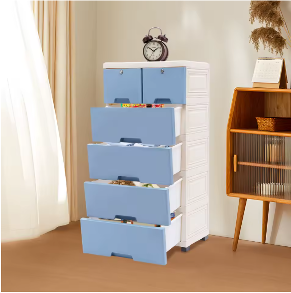 Moderne Ladekast met 6 Laden en Wielen – Kunststof Opbergkast voor Slaapkamer, Badkamer of Kantoor