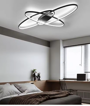 Moderne Geometrische LED Plafondlamp – 70W Zwart, Dimbaar met Afstandsbediening