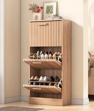 Rotan Schoenenkast met 3 Klepdeuren – Smal, Ademend en amp; Stijlvol Opbergen