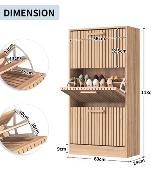 Rotan Schoenenkast met 3 Klepdeuren – Smal, Ademend en amp; Stijlvol Opbergen