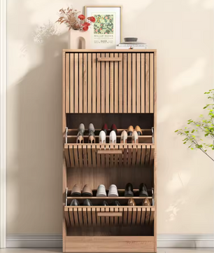 Rotan Schoenenkast met 3 Klepdeuren – Smal, Ademend en amp; Stijlvol Opbergen