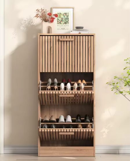 Rotan Schoenenkast met 3 Klepdeuren – Smal, Ademend en amp; Stijlvol Opbergen