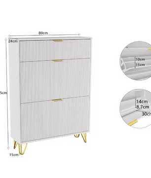 Smal Schoenenkast met 2 Kleppen en Open Opbergvak – Houten Design en Metalen Poten, Wit