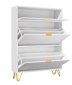 Smal Schoenenkast met 2 Kleppen en Open Opbergvak – Houten Design en Metalen Poten, Wit