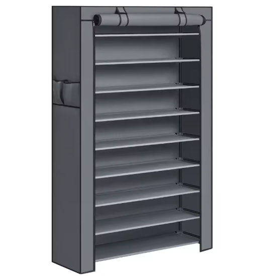 Schoenenrek met 10 Niveaus – Ruimte voor ca. 40 Paar – Met Afsluitbare Stoffen Omslag