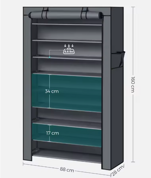 Schoenenrek met 10 Niveaus – Ruimte voor ca. 40 Paar – Met Afsluitbare Stoffen Omslag