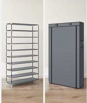 Schoenenrek met 10 Niveaus – Ruimte voor ca. 40 Paar – Met Afsluitbare Stoffen Omslag