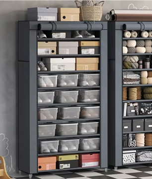 Schoenenrek met 10 Niveaus – Ruimte voor ca. 40 Paar – Met Afsluitbare Stoffen Omslag