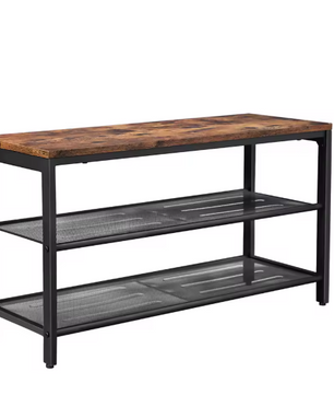 Schoenenbank met Zitgedeelte – 2-laags Schoenenrek van Metaal en Hout, Voor Hal en Entree, 80×30×44,5 cm