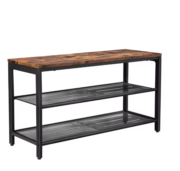 Schoenenbank met Zitgedeelte – 2-laags Schoenenrek van Metaal en Hout, Voor Hal en Entree, 80×30×44,5 cm