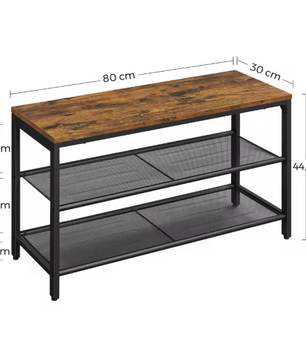 Schoenenbank met Zitgedeelte – 2-laags Schoenenrek van Metaal en Hout, Voor Hal en Entree, 80×30×44,5 cm