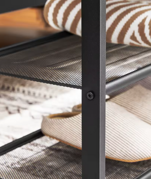 Schoenenbank met Zitgedeelte – 2-laags Schoenenrek van Metaal en Hout, Voor Hal en Entree, 80×30×44,5 cm